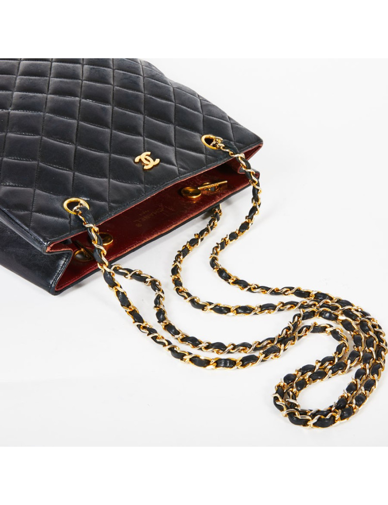 Sac seau CHANEL vintage cuir lisse noir matelassé