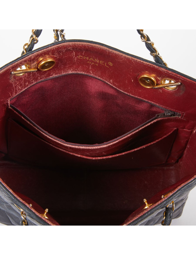 Sac cabas CHANEL vintage cuir lisse noir matelassé