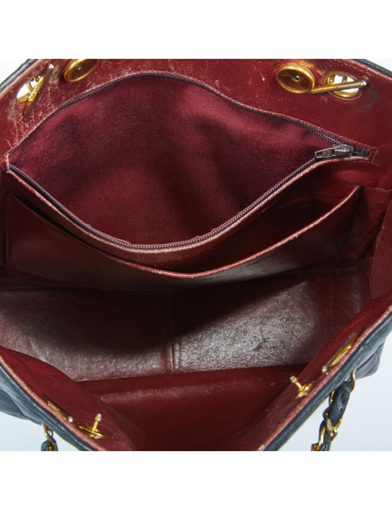 Sac seau CHANEL vintage cuir lisse noir matelassé