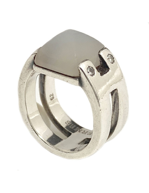 Bague T 52 HERMES en argent massif et pierre de lune
