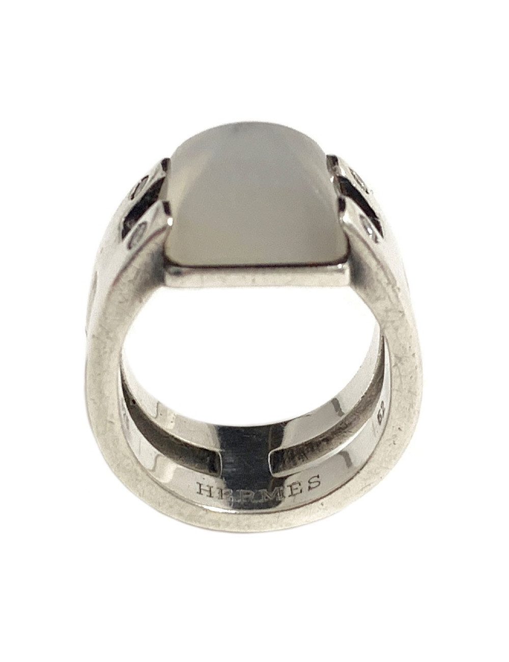 Bague T 52 HERMES en argent massif et pierre de lune