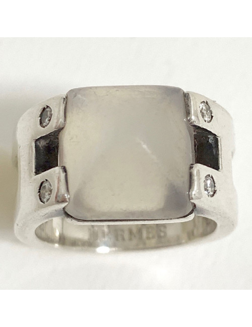 Bague T 52 HERMES en argent massif et pierre de lune