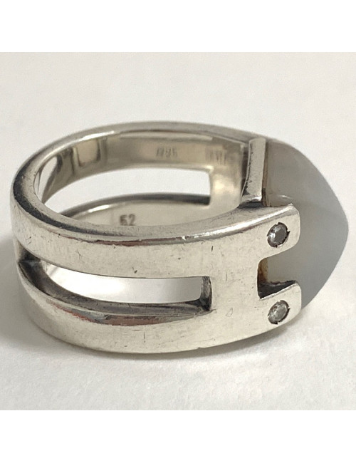 Bague T 52 HERMES en argent massif et pierre de lune