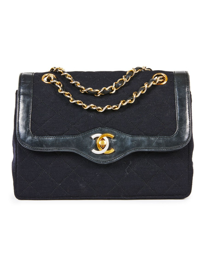 Sac CHANEL Haute couture vintage toile et cuir noir