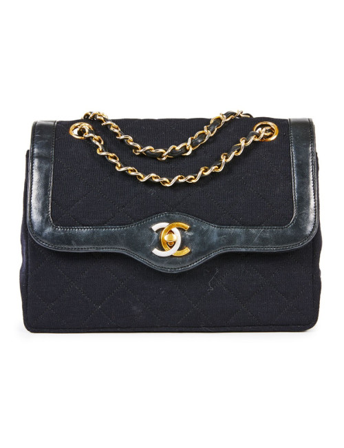 Sac CHANEL Haute couture vintage toile et cuir noir