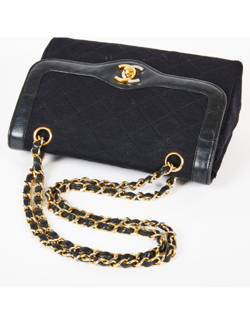Sac CHANEL Haute couture vintage toile et cuir noir