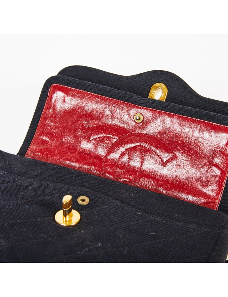 Sac CHANEL Haute couture vintage toile et cuir noir