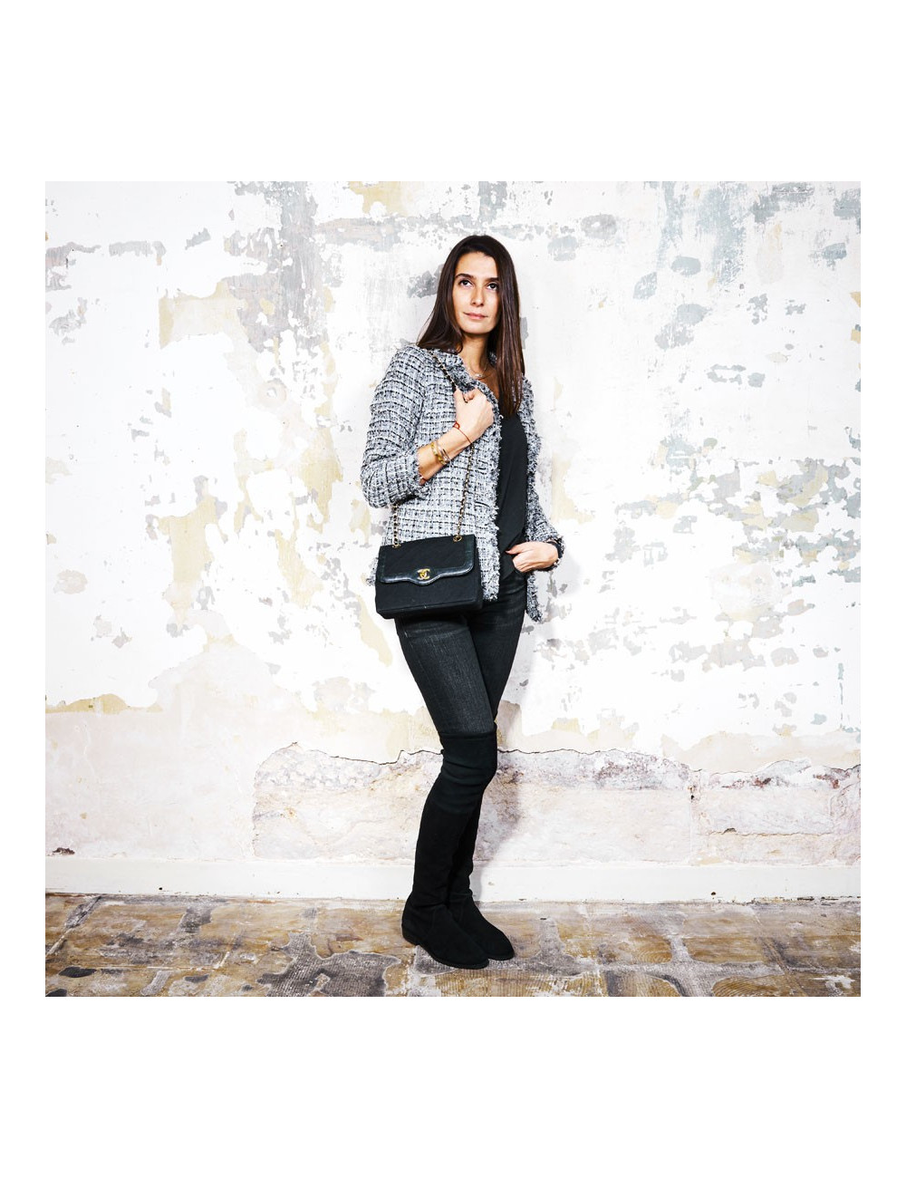 Sac CHANEL Haute couture toile et cuir noir