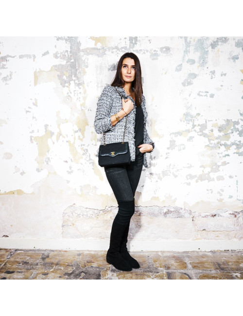 Sac CHANEL Haute couture vintage toile et cuir noir