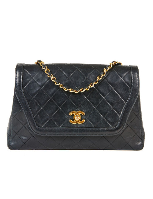 Sac CHANEL vintage cuir lisse noir matelassé