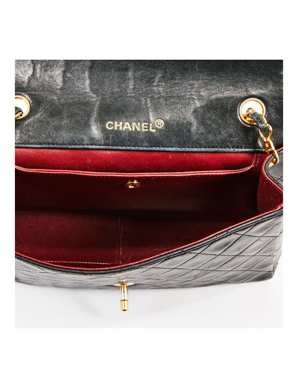 Sac CHANEL vintage cuir lisse noir matelassé