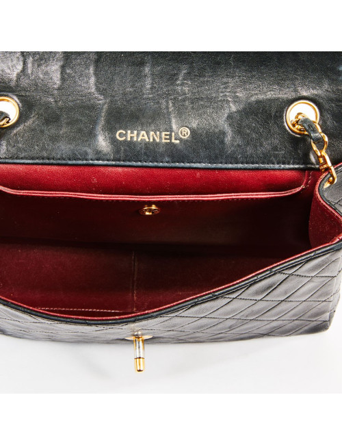 Sac CHANEL vintage cuir lisse noir matelassé