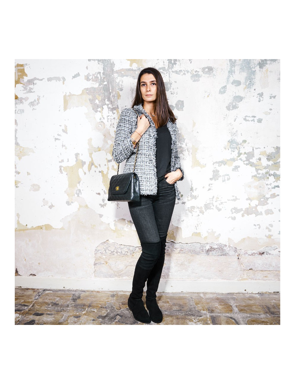 Sac CHANEL vintage cuir lisse noir matelassé