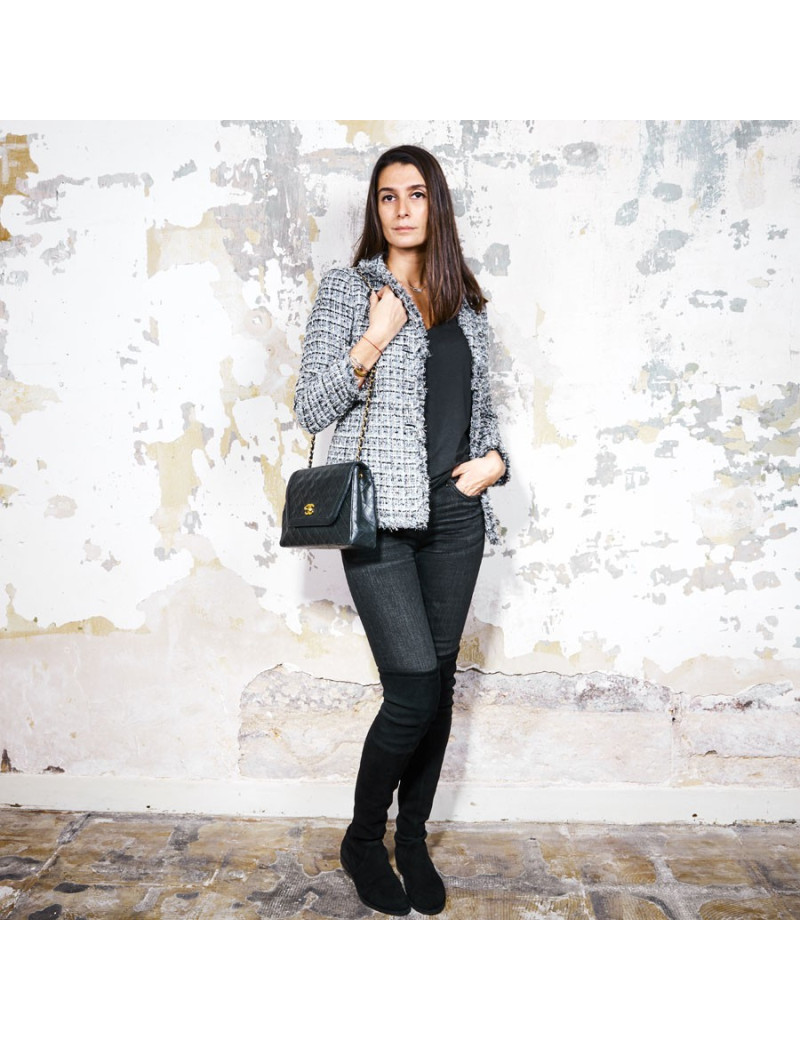 Sac CHANEL cuir lisse noir matelassé