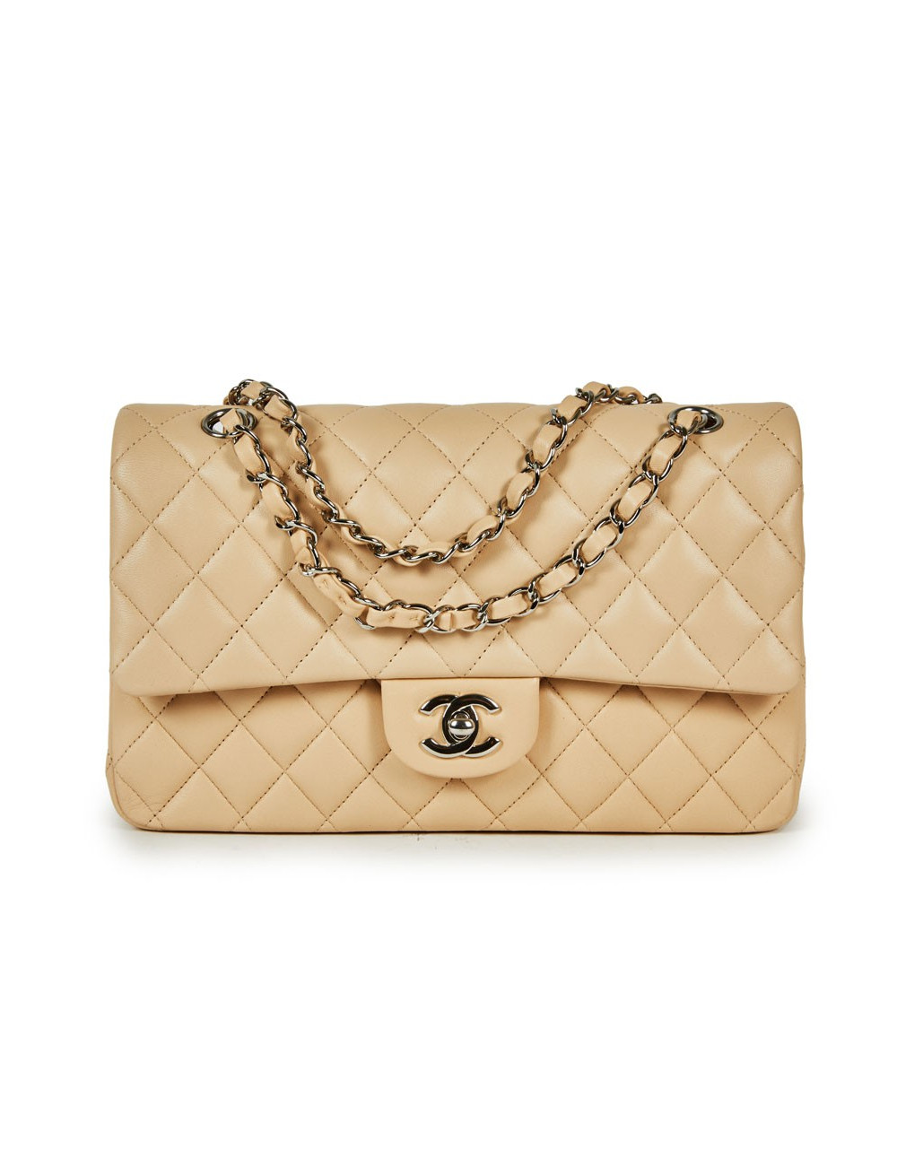 Sac Timeless CHANEL cuir lisse matelassé beige