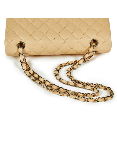Sac Timeless CHANEL cuir lisse matelassé beige