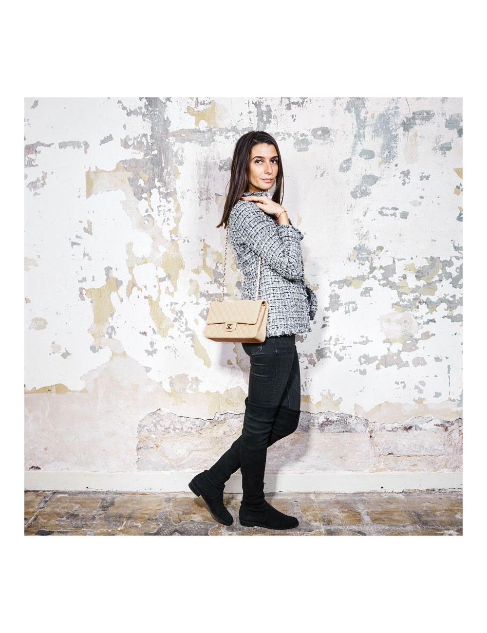 Sac Timeless CHANEL cuir lisse matelassé beige