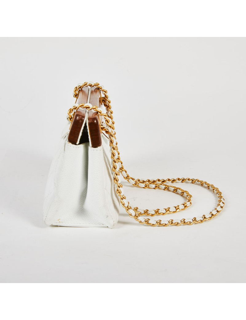 Sac CHANEL vintage bois et cuir blanc