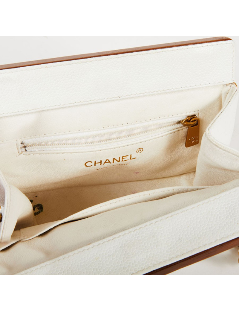Sac CHANEL vintage bois et cuir blanc