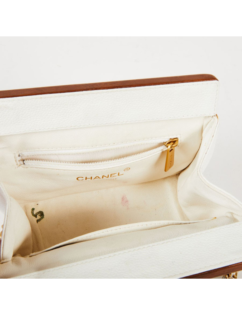Sac CHANEL vintage bois et cuir blanc