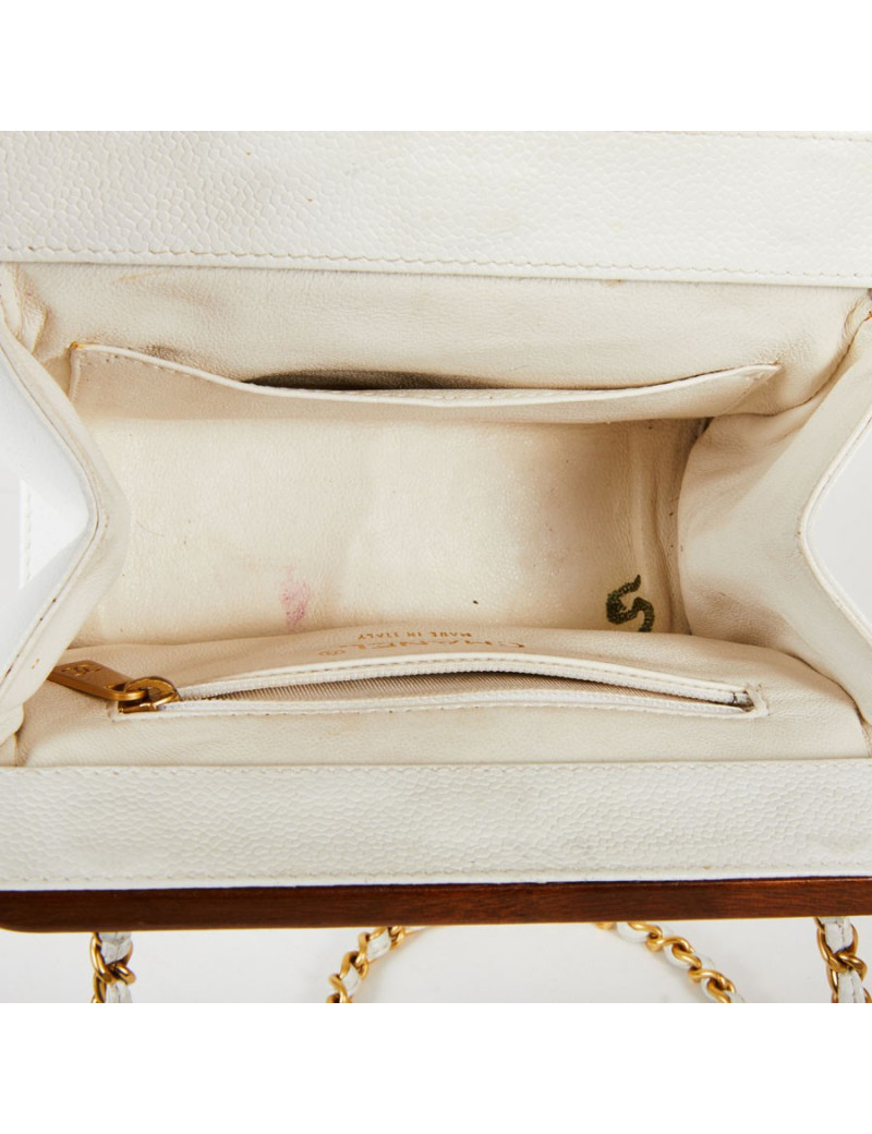 Sac CHANEL vintage bois et cuir blanc