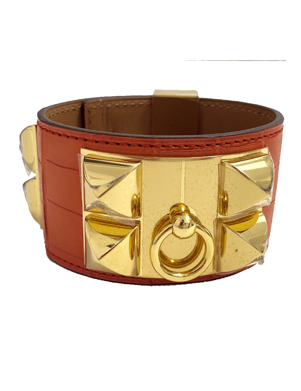 Bracelet Collier de Chien HERMES en alligator orange