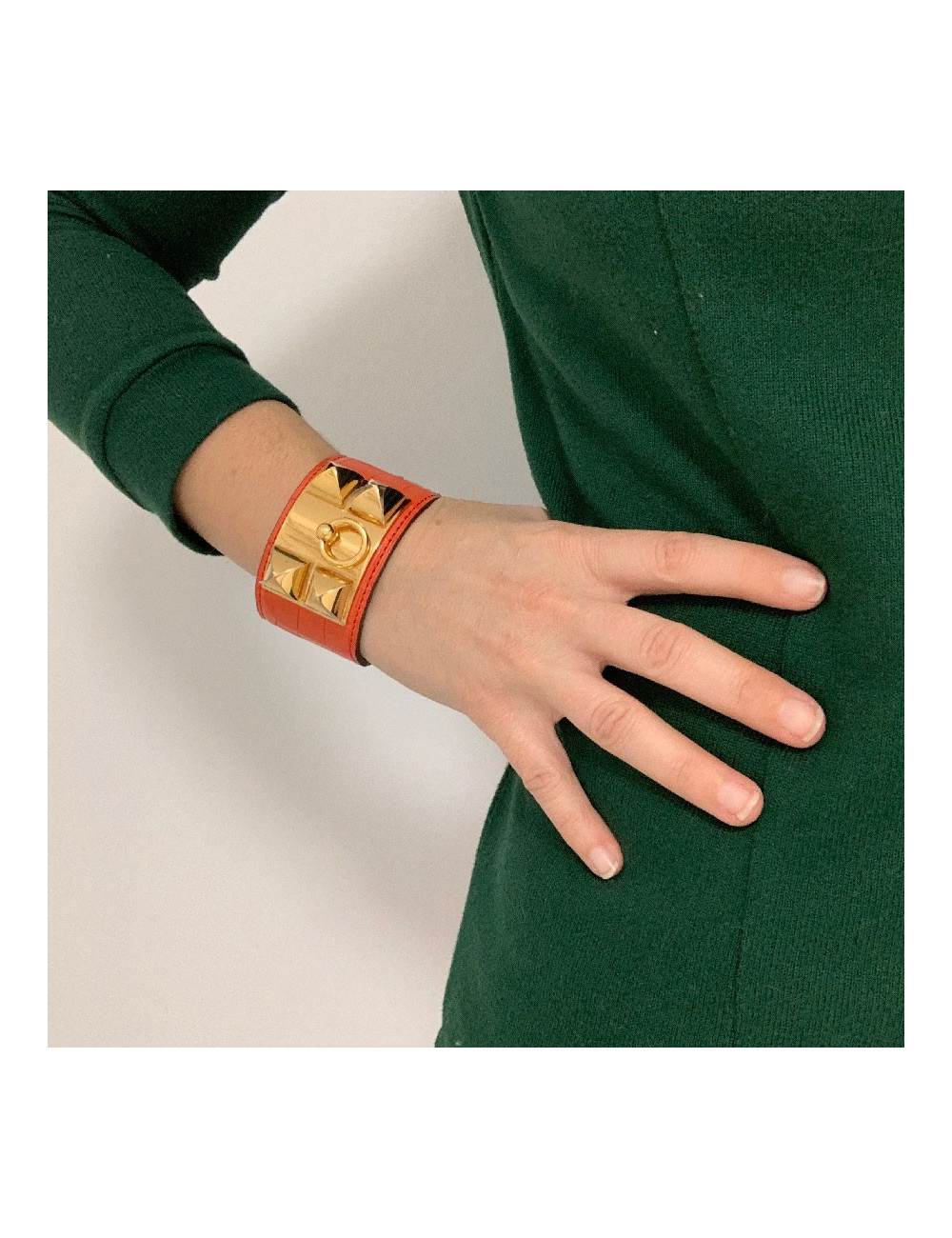 Bracelet Collier de Chien HERMES en alligator orange