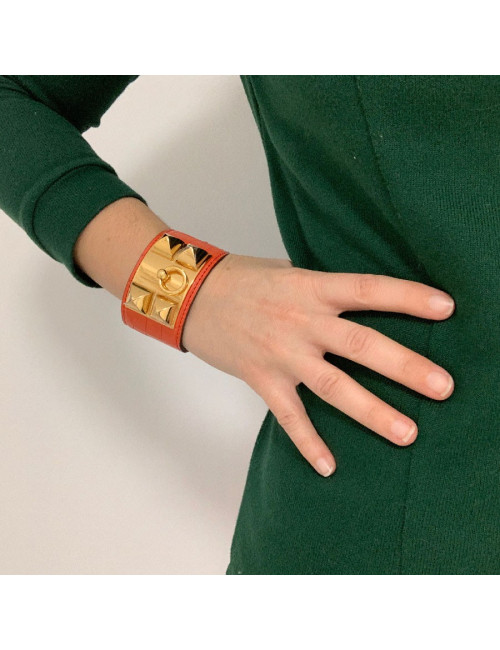 Bracelet Collier de Chien HERMES en alligator orange