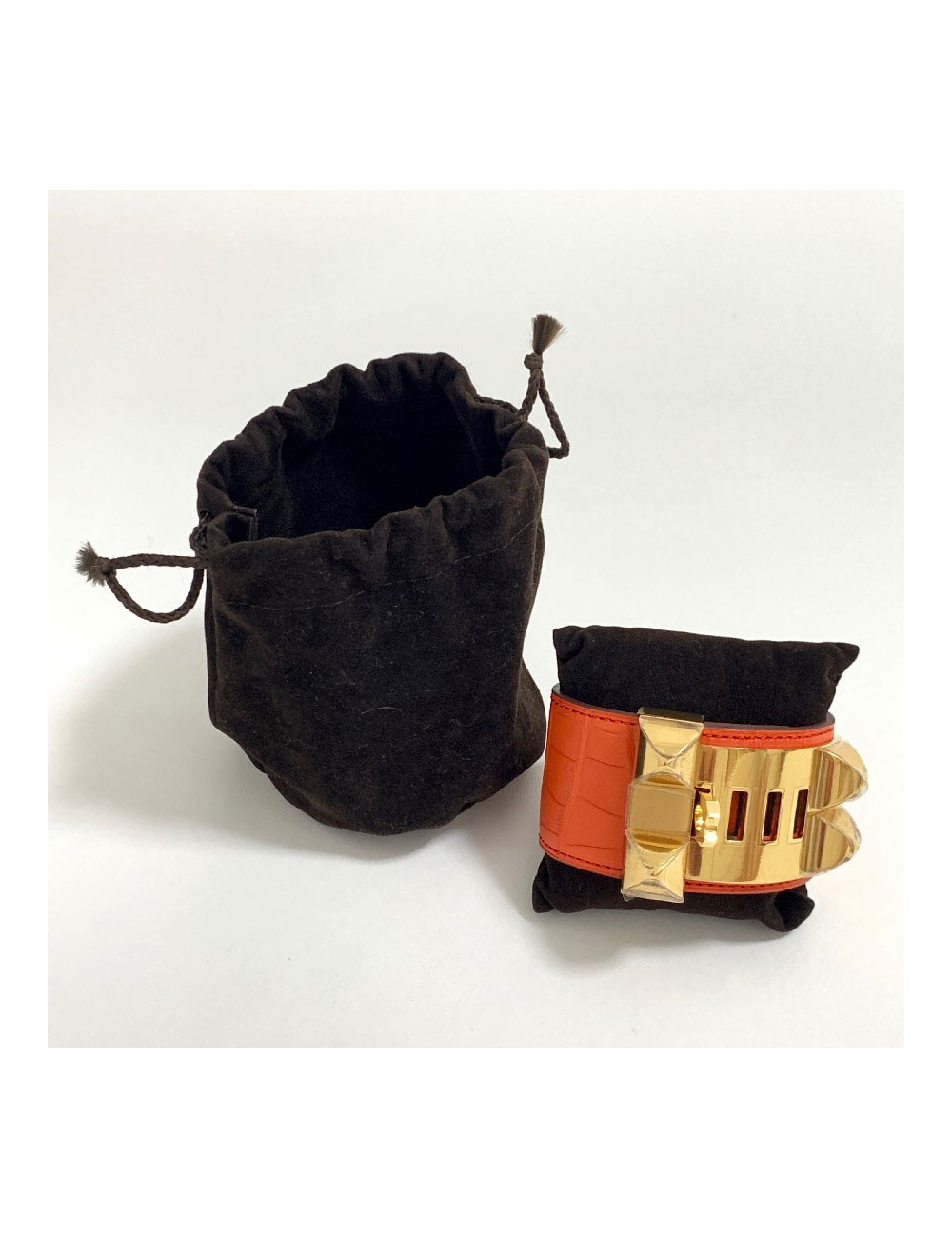 Bracelet Collier de Chien HERMES en alligator orange