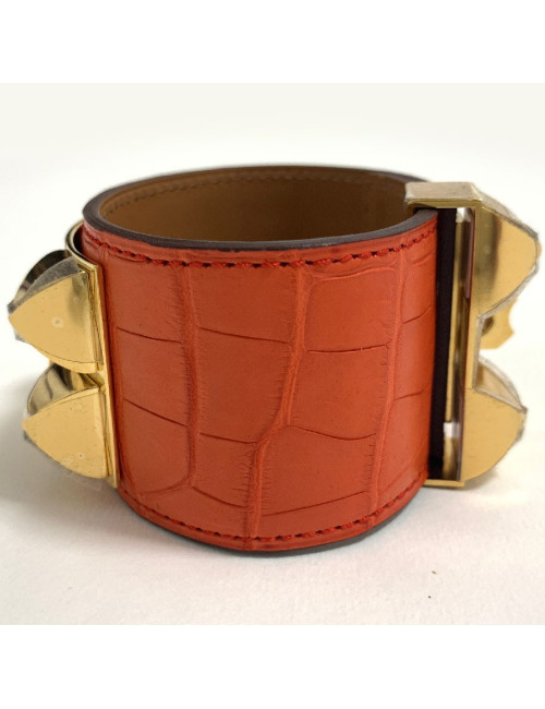 Bracelet Collier de Chien HERMES en alligator orange