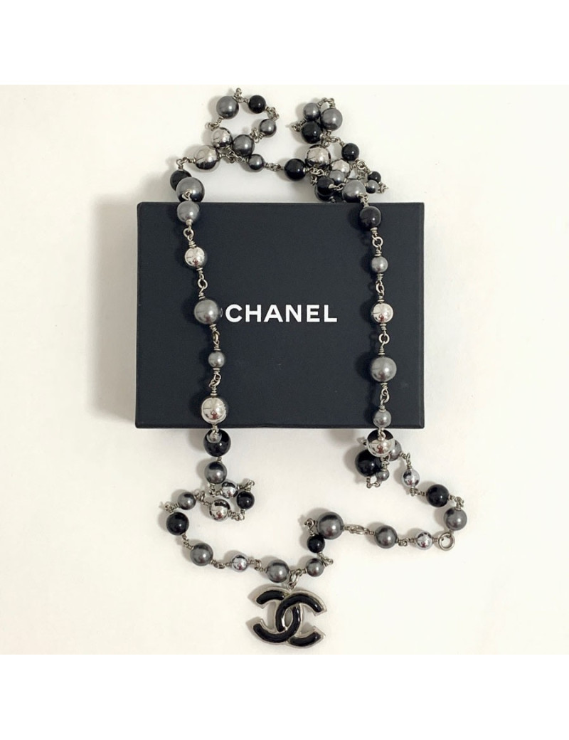 Sautoir CHANEL  perles nacrées gris et noir