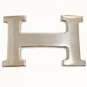 Boucle HERMES H en métal argenté palladié