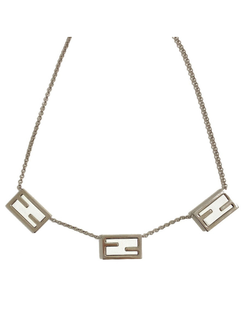 Parure FENDI The Fendista manchette et collier blanc et argent
