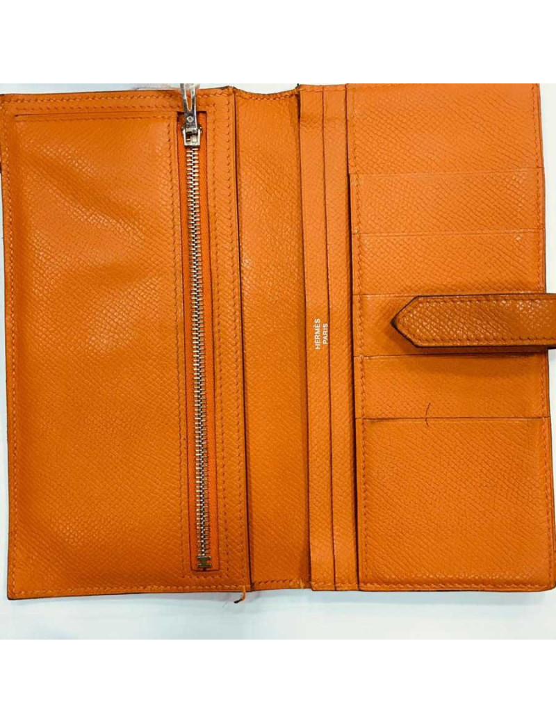 Portefeuille HERMES Bearn cuir epsom orange