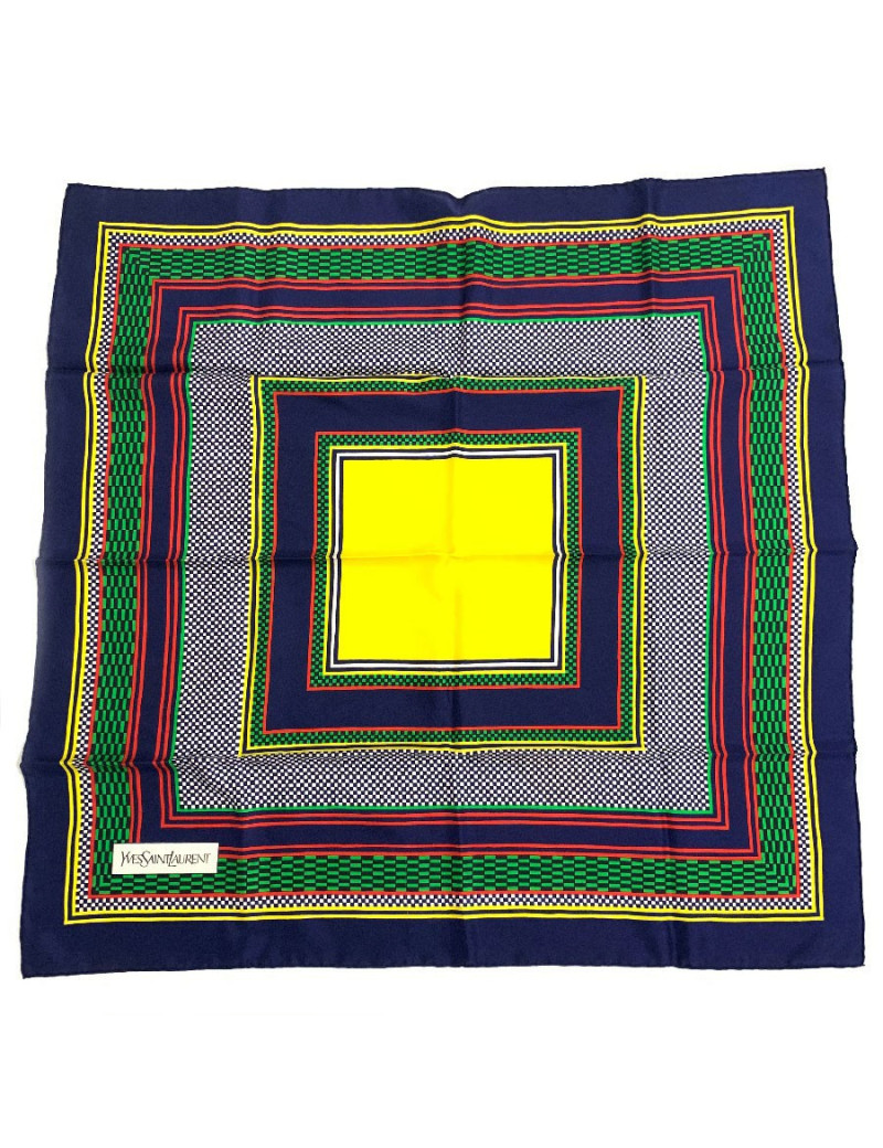 Carré YVES SAINT LAURENT vintage bleu à motifs