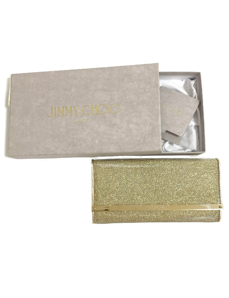 Pochette JIMMY CHOO lamé doré modèle MILLA
