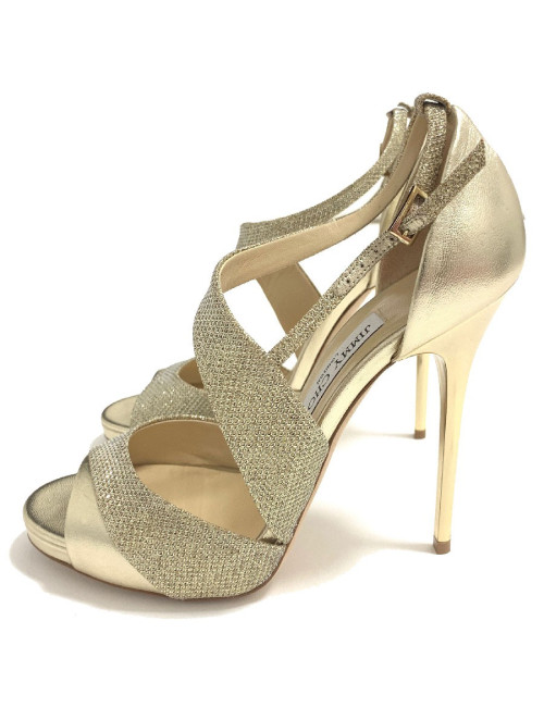 Sandales hautes JIMMY CHOO 'Tyne120' en cuir lamé doré 37,5FR