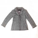 Veste CHANEL T 34 en tweed gris avec fils blanc, rose et bleu