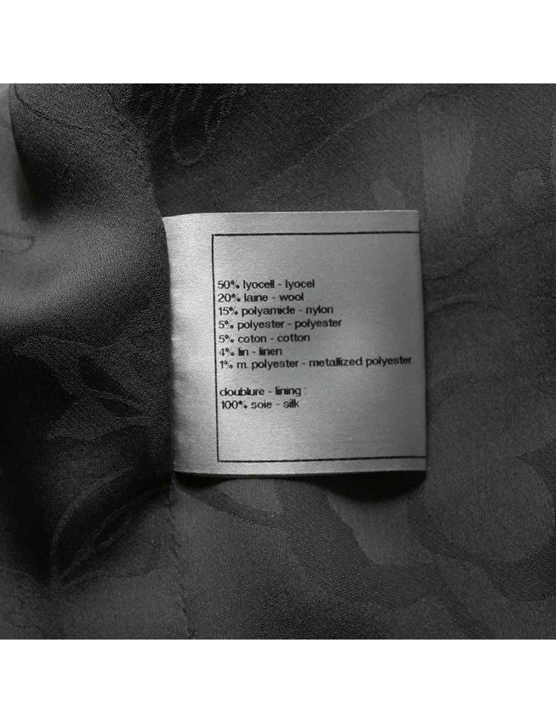 Veste T34 CHANEL en tweed gris avec fils blanc, rose et bleu