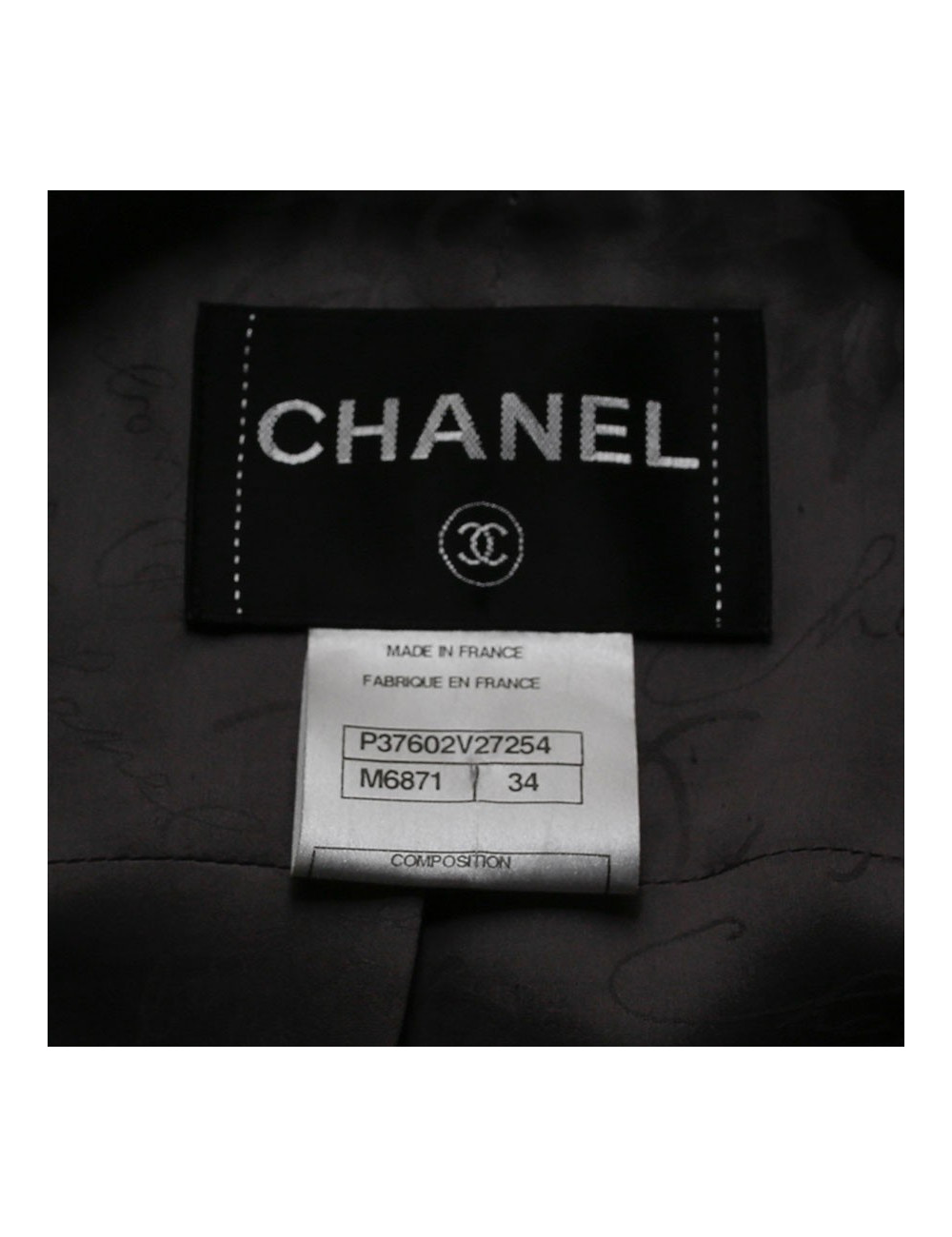 Veste  T34 CHANEL  en tweed gris avec fils blanc, rose et bleu