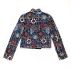 Veste CHANEL courte double boutonnage tweed bleu et rose pastel et camélias tissu métallisé
