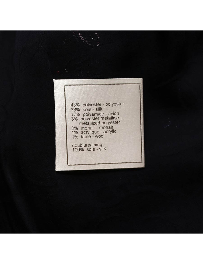 Veste CHANEL T 36 croisée tweed bleu et rose  pastel et camélias brodés de fils métalisés