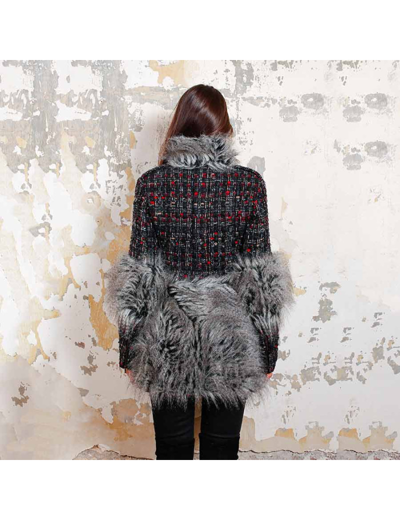 Veste T 36 CHAENL en tweed et fausse fourrure