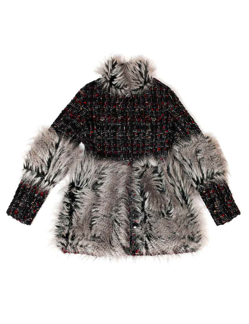 Veste T 36 CHAENL en tweed et fausse fourrure