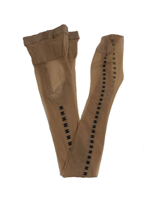 Collants CHANEL CC en voile naturel et logos noirs