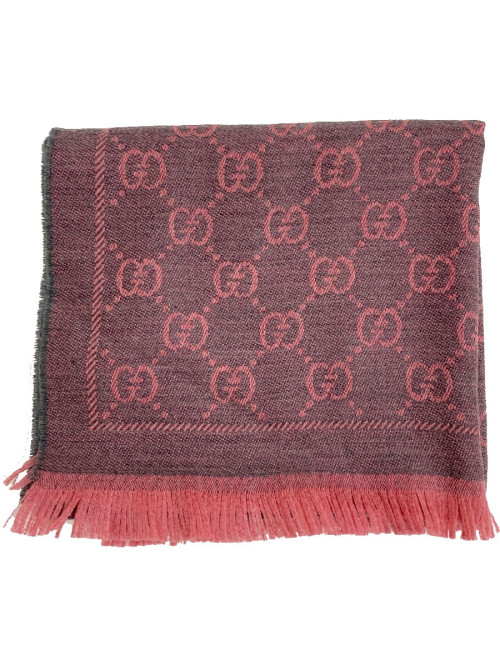 Echarpe GUCCI GG en jacquard de laine rose et grise