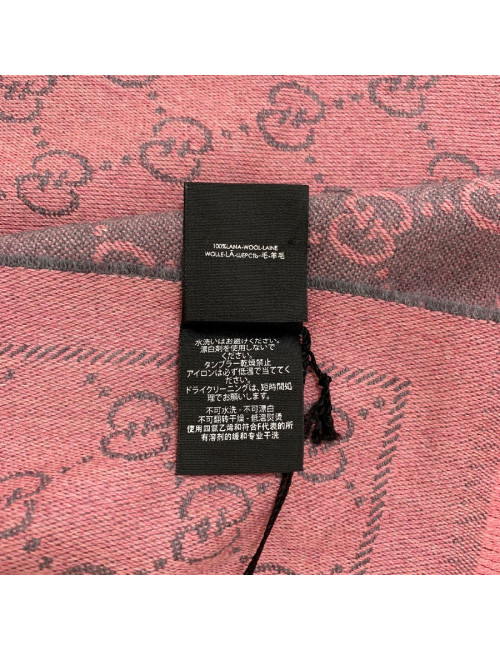 Echarpe GUCCI GG en jacquard de laine rose et grise