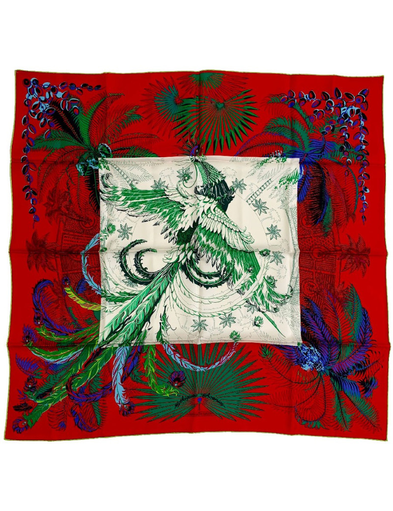 Carré HERMES Mythiques Phoenix en soie rouge
