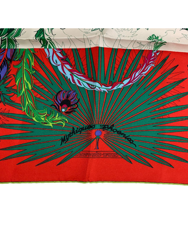 Carré HERMES Mythiques Phoenix en soie rouge