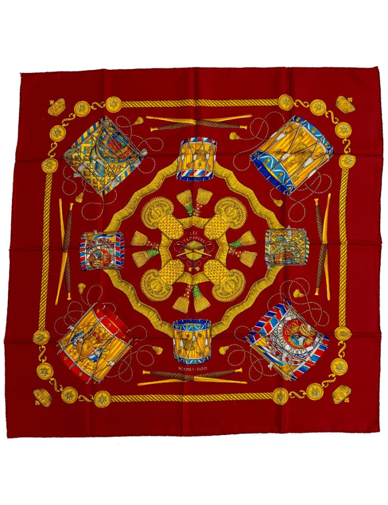 HERMES Les Tambours silk square scarf